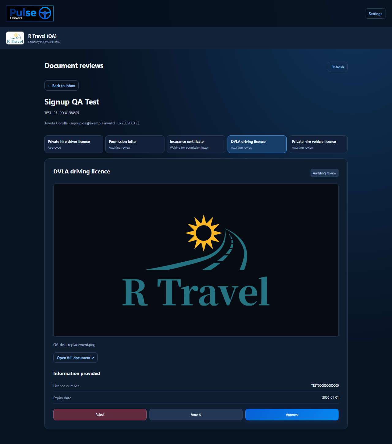 Document review: inspect the preview and the supplied details before choosing an action.